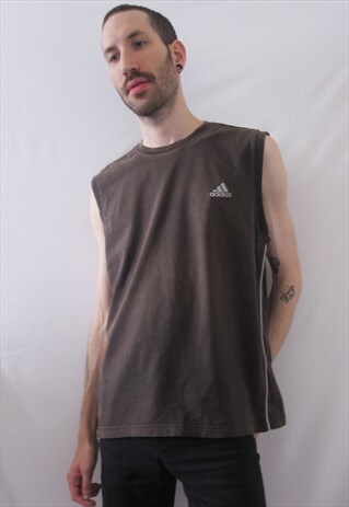 VINTAGE ADIDAS BLACK SLEEVELESS T-SHIRT GRUNGE