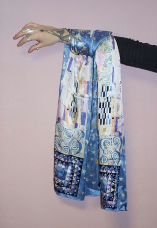 90'S VINTAGE BLUE AND PURPLE SHEER BOHO LONG SCARF