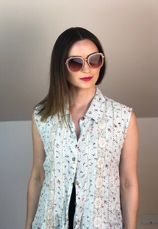 FLOWERS SINCLAIR 90S TANK ROSE EUROPE BLOUSE SHIRT BUTTONS