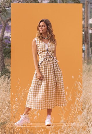 BUFFALO MUSTARD GINGHAM MAXI SKIRT