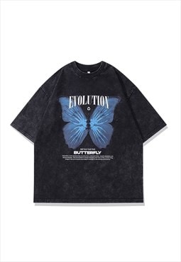 Butterfly t-shirt skeleton print tee retro grunge top grey