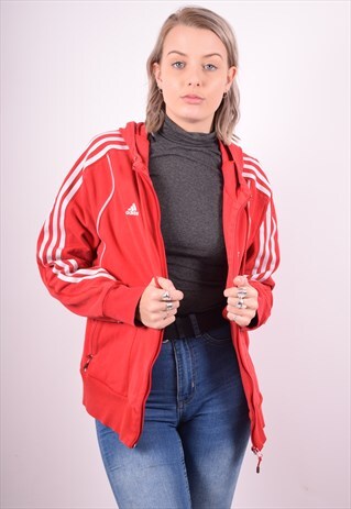 ADIDAS WOMENS VINTAGE HOODIE JACKET XL RED 90S