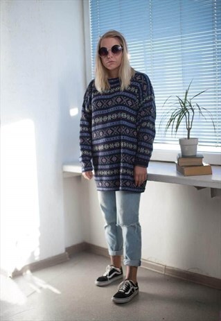 VINTAGE 80'S MULTI COLOUR PATTERNED LONG JUMPER
