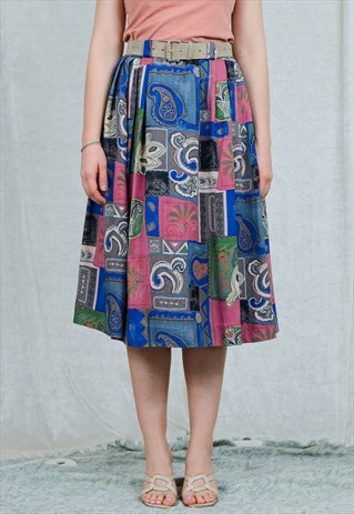 LOTZ SKIRT VINTAGE ABSTRACT PRINTED PLEATED 80S VISCOSE XXL