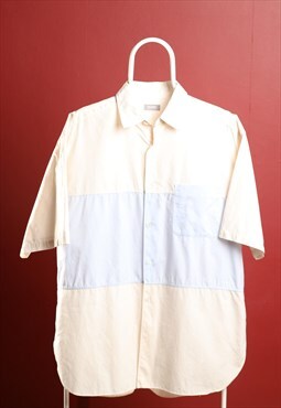 Vintage Homme Short Sleeve Shirt White Blue