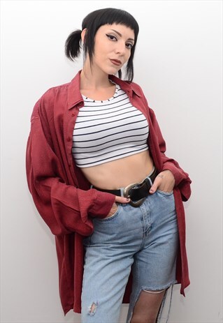 VINTAGE 90'S GENUINE SILK DEEP RED OVERSIZED SHIRT