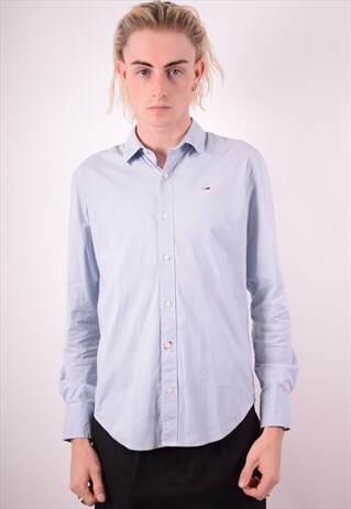TOMMY HILFIGER MENS VINTAGE SHIRT MEDIUM BLUE 90S