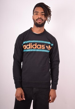 ADIDAS MENS VINTAGE SWEATSHIRT JUMPER SMALL BLACK 90S