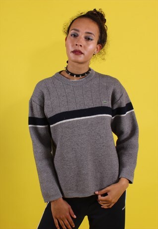 Y2K LACOSTE GREY AND BLACK STRIPED JUMPER