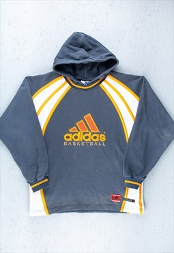 90s Adidas Blue Basketball Spell Out Logo Hoodie - B2934