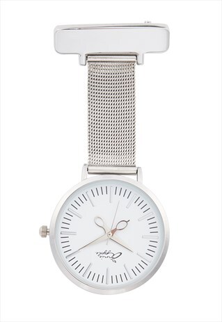 ANNIE APPLE SILVER SCISSOR MESH NURSES FOB WATCH