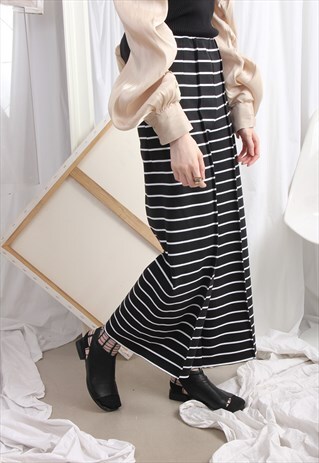 (KOREAN) CENTER SEAMED STRIPE WIDE LEGS JERSEY TROUSERS