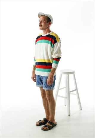 MULTICOLOR STRIPPED SWEATER / VINTAGE GEOMETRIC SWEATER