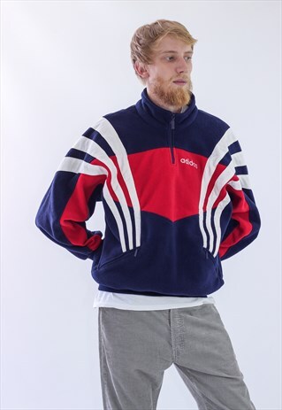 RARE VINTAGE MENS ADIDAS FLEECE HALF ZIP PULLOVER JACKET