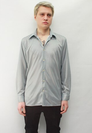 VINTAGE 90' AMAZING ELEGANT BROWN AND BLUE DOTED SHIRT