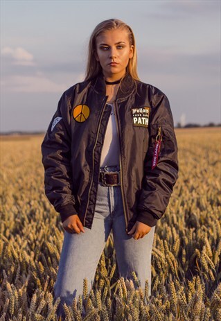 'HAPPY DAZE' BLACK MA1 BOMBER PUFFER JACKET
