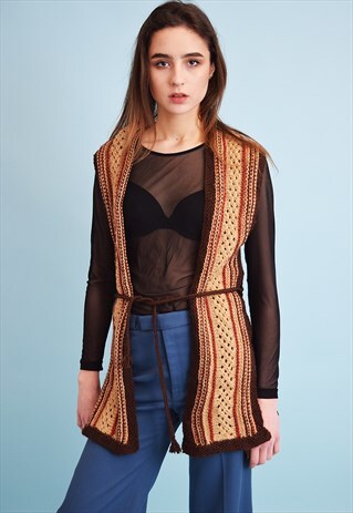 VINTAGE 70'S MOD HANDKNITTED CHUNKY GILET VEST TOP