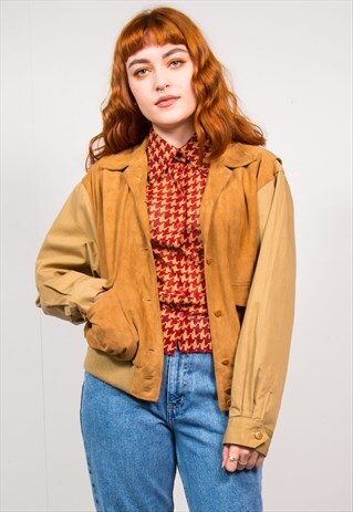 VINTAGE TAN BROWN SUEDE BOMBER JACKET