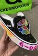 CUSTOMIZED DIAMONDS TRAINERS FLOWER PATCH SLIPPERS IN BLACK