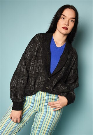 VINTAGE 80'S ABSTRACT PATTERN KNIT OVERSIZED CARDIGAN