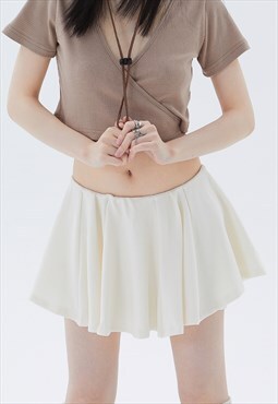 Pleated mini shorts belted skirt and shorts combo in white