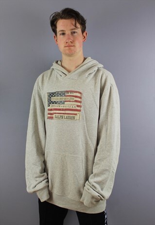 VINTAGE RALPH LAUREN HOODIE IN GREY WITH EMBROIDERED LOGO AN