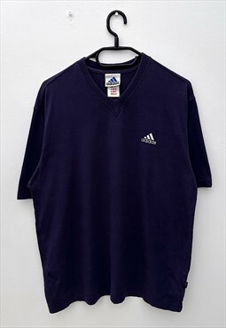 Vintage 90s adidas navy blue v neck T-shirt large 