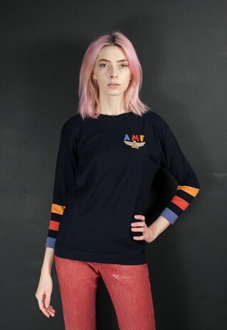 NAVY BARONI JUMPER WITH STRIPED SLEEVES