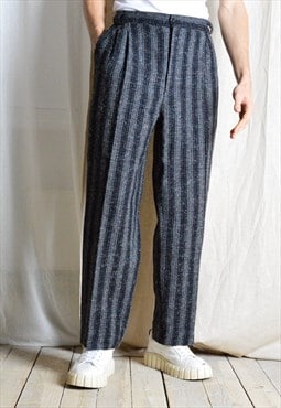 Vintage 70s Grey Striped High Waisted Pleated Mens Pants