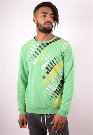 PUMA MENS VINTAGE SWEATSHIRT JUMPER LARGE GREEN 90S