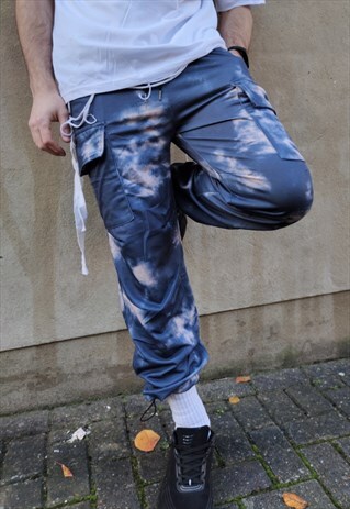 SLIM FIT GRADIENT TIE DYE JOGGERS BEAM PANTS JOGGERS IN BLUE