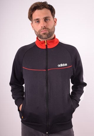 ADIDAS MENS VINTAGE TRACKSUIT TOP JACKET MEDIUM BLACK 90S
