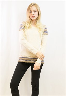 Long Sleeve Jumper with Pearl Embellished Shoulders in Cream