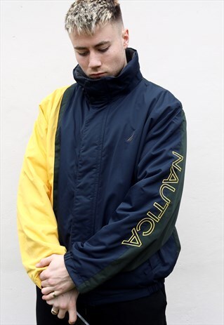 NAVY YELLOW AND GREY REVERSIBLE NAUTICA FLEECE LINED JACKET