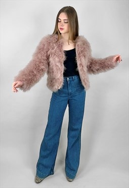 Vintage Style Muted Pink Feather Jacket Crop Long Sleeve XS
