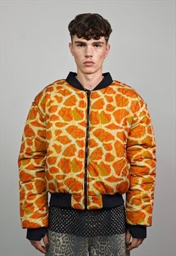 Giraffe print varsity jacket orange animal reversible bomber