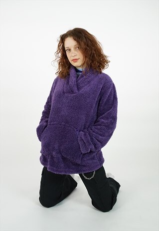 VINTAGE Y2K PURPLE FUZZY OVERSIZED FLEECE