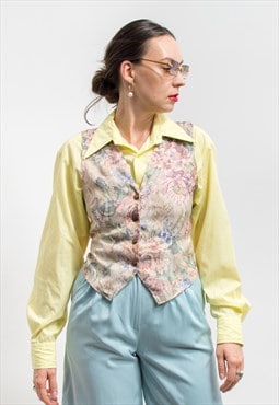 Boho vest vintage waistcoat women in floral pattern size S