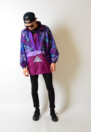 VINTAGE 80S COLOURFUL ABSTRACT DROP SHOULDER SHELL RAIN COAT