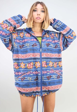 VINTAGE OVERSIZED PATTERNED FESTIVAL WINDBREAKER JACKET
