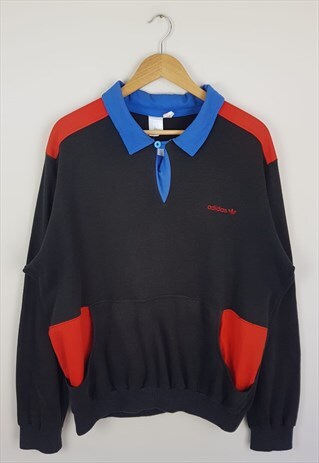 VINTAGE ADIDAS COLLARED SWEATSHIRT BLACK