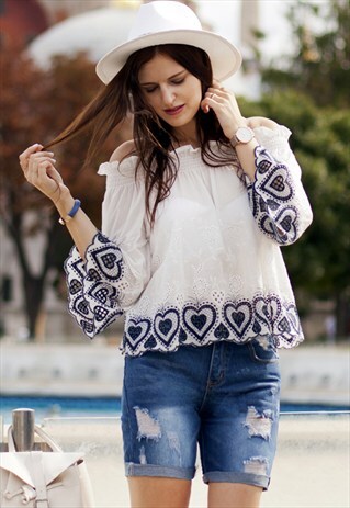 CUTWORK OFF-THE-SHOULDER TOP