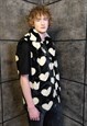 HEART FLEECE GILET HANDMADE SLEEVELESS HOOD JACKET BLACK
