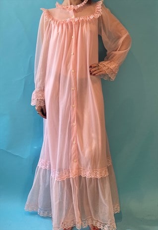 Vintage 70s Pink Full Length Nightgown
