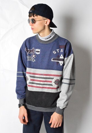VINTAGE 80S COLOUR BLOCK DROP SHOULDER SPORTS SWEATSHIRT