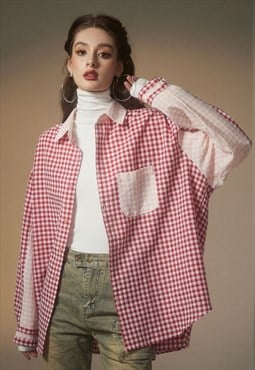 Gingham shirt long sleeve check blouse top in red white