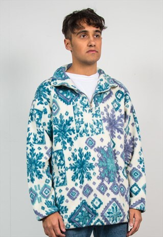 VINTAGE CRAZY PATTERN QUARTER ZIP FLEECE