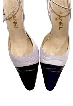 Vintage Chanel Black and Lilac Leather Toe Cap Shoes