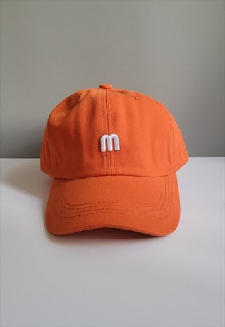 ORANGE GRAPHIC VINTAGE COTTON BASEBALL ADJUSTABLE CAP 