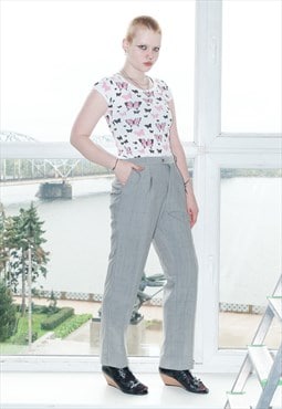 90's Vintage plaid skater fit smart trousers in cloud grey